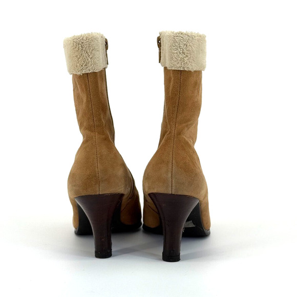 Vtg Y2K Marinelli Womens Suede Shearling Boots Sz 7.5 Cozy Winter Tan 2000s Read - Picture 13 of 15